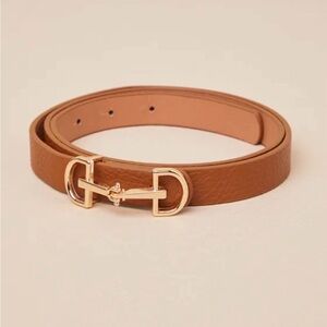 Elegant Tan Leather Belt with Gold Buckle